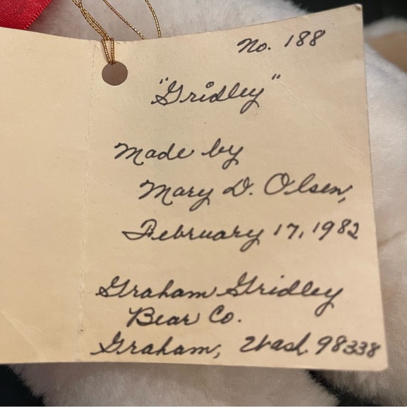 VTG Handmade Jointed TeddyBear, Graham Gridley Bear Co. WA, Mary D Olsen, 80s - Picture 6 of 7